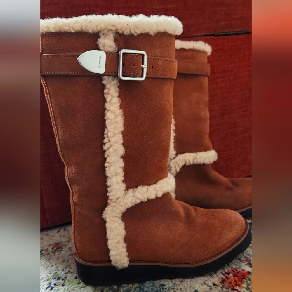 Coach Mid Calf Shearling  Camel Winter Boot